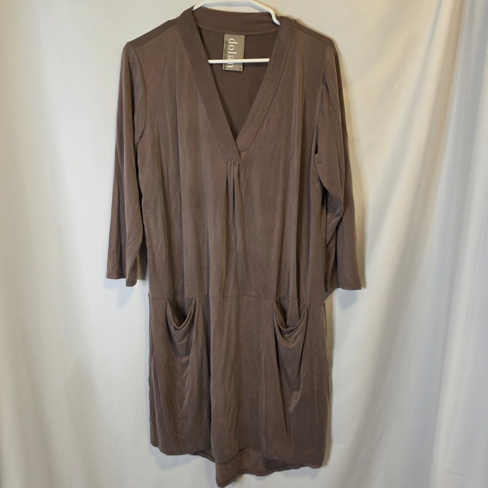 Dolan Left Coast Collection Tunic Dress L Taupe Brown Minimalist Boho‎ lagenlook